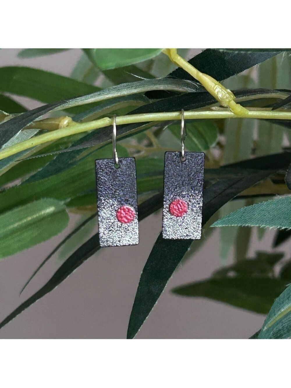 Black Red Gray Glitter Dangle Earrings